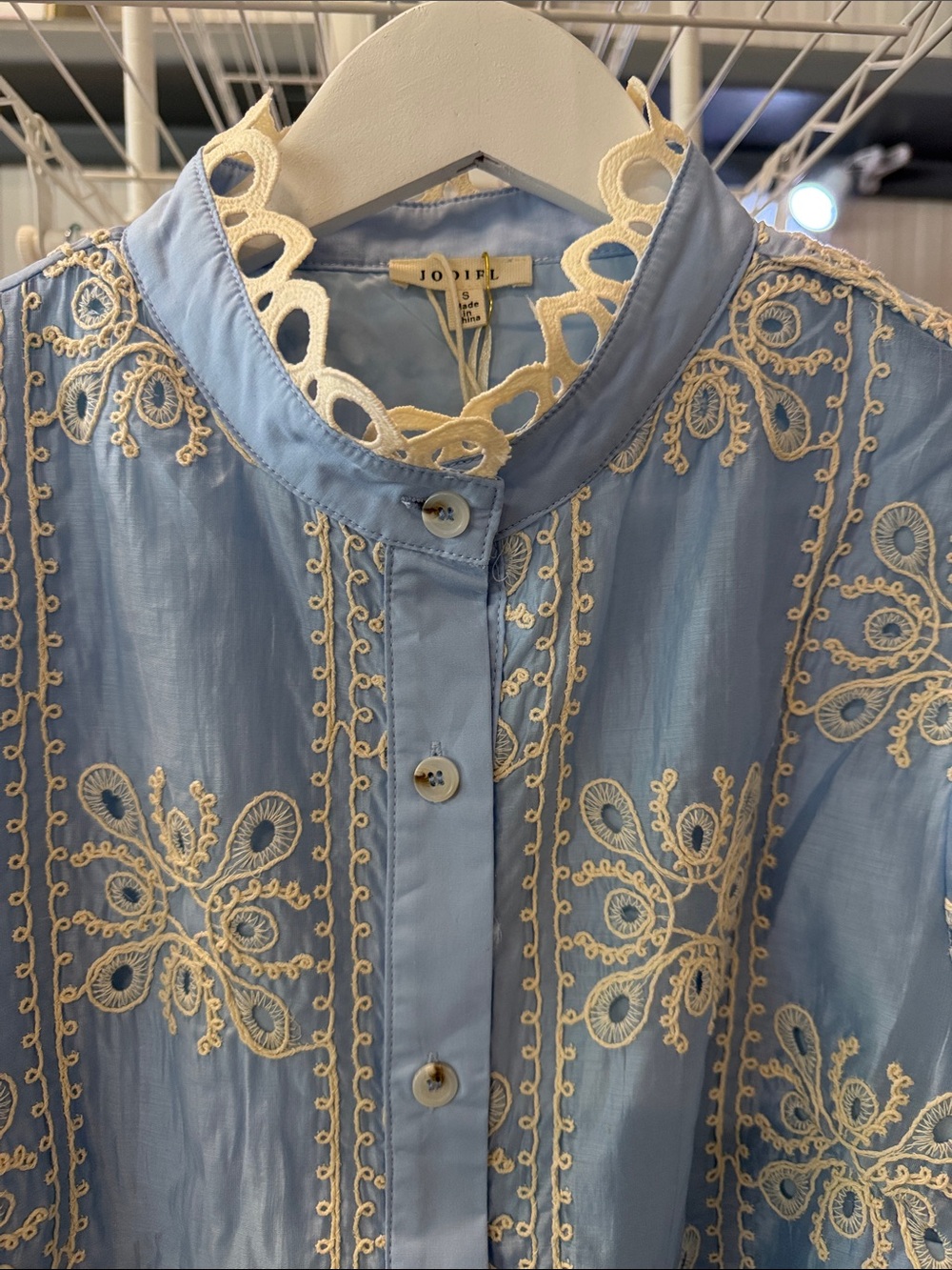 JODIFL Light Blue Embroidered Button-Up Blouse - Picture 4 of 6